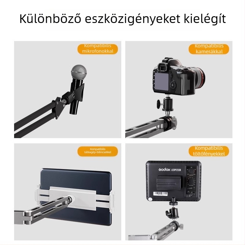 Asztali többfunkciós DIY univerzális kar kamera, telefon, világítás és mikrofon számára