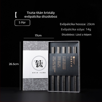 Tiszta titán evőpálcikák, kanál és villa készlet – színes kristály jégvirág mintával, antibakteriális, penészálló, csúszásmentes, hőálló.