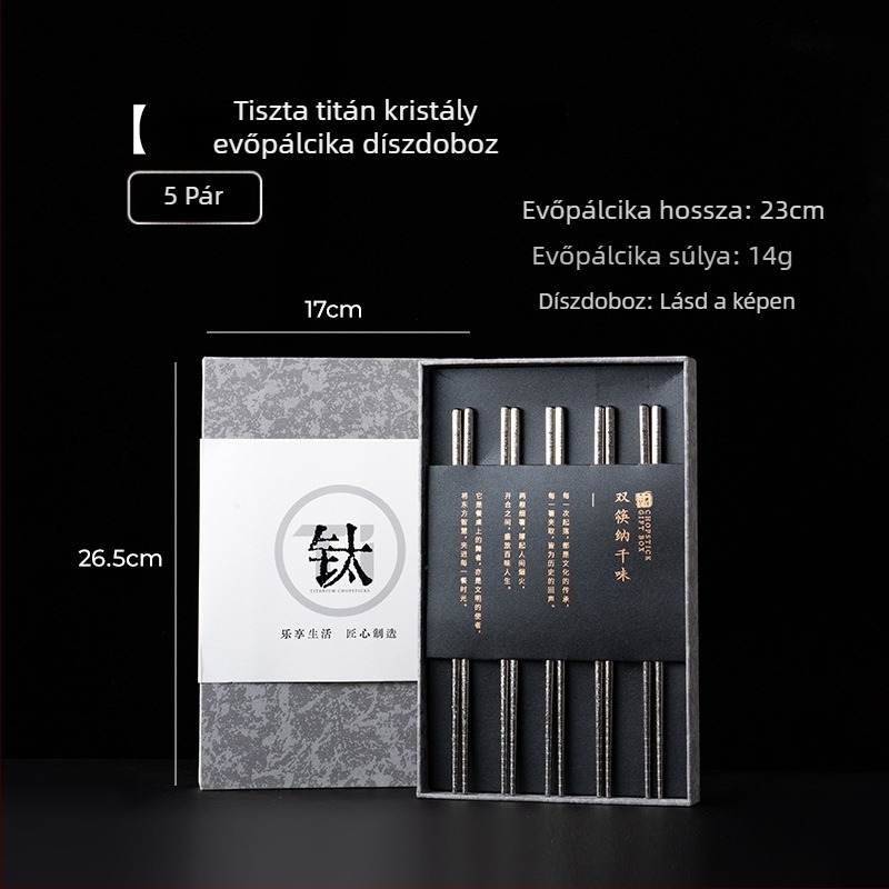 Tiszta titán evőpálcikák, kanál és villa készlet – színes kristály jégvirág mintával, antibakteriális, penészálló, csúszásmentes, hőálló.