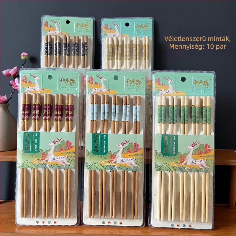 Háztartási bambusz evőpálcikák, festék nélkül, gravírozott és karbonizált, 10 pár, bliszter csomagolás