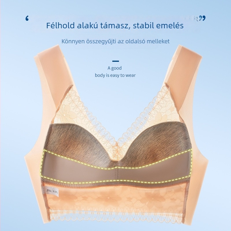 Csipkés, merevítő nélküli melltartó nagy méretekhez, sima hátsó rész, lélegző, varrat nélküli