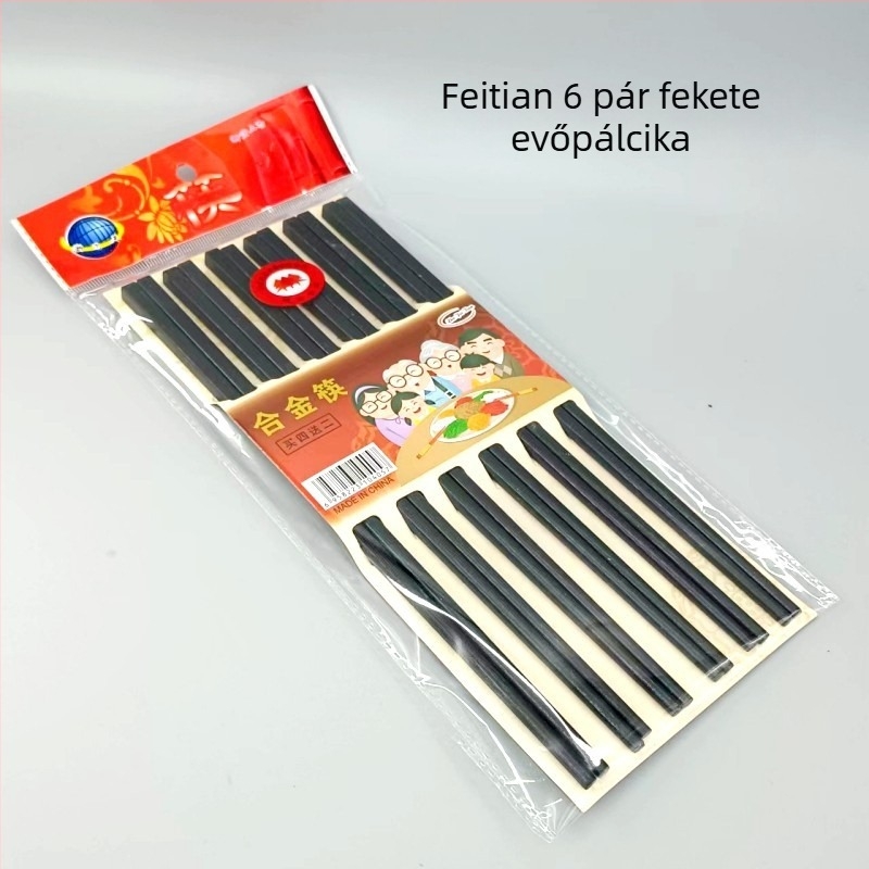 6 pár fekete műanyag evőpálcika, letisztult modern dizájn, otthoni használatra