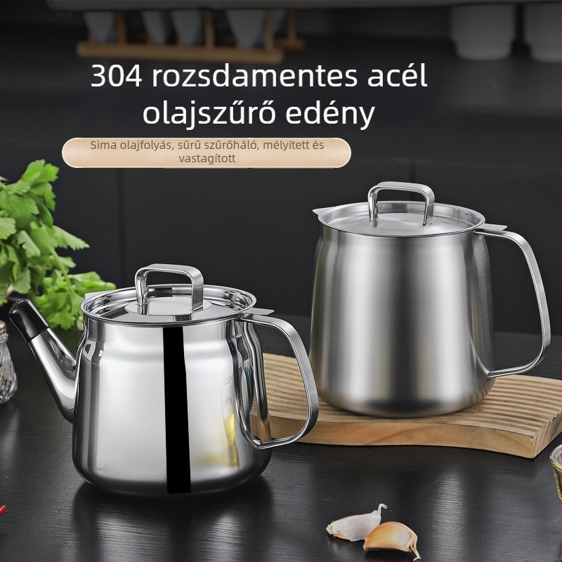 304 rozsdamentes acél olajszűrő fazék, extra vastag falú, nagy kapacitású olajtároló a konyhában, sütéshez használható olaj-elválasztó szűrőhálóval