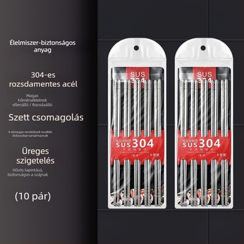 304 rozsdamentes acélból, egy darabból álló, kerek üreges kínai stílusú evőpálcikák, csúszásmentes, öt páras készlet