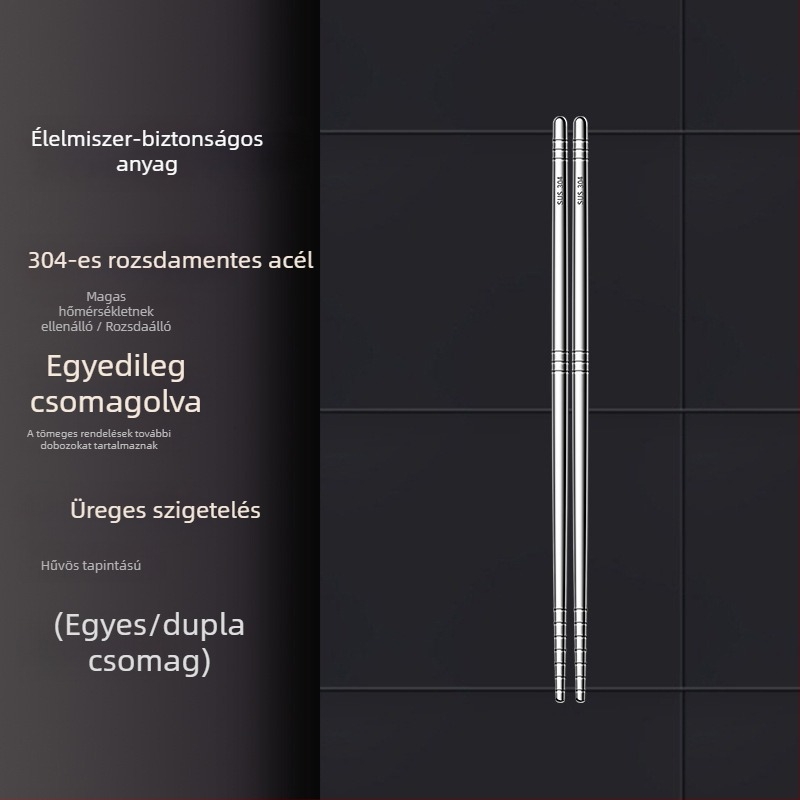 304 rozsdamentes acélból, egy darabból álló, kerek üreges kínai stílusú evőpálcikák, csúszásmentes, öt páras készlet