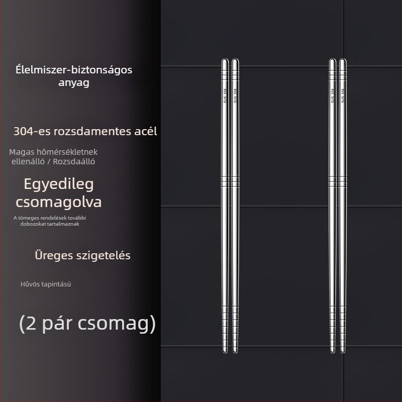 304 rozsdamentes acélból, egy darabból álló, kerek üreges kínai stílusú evőpálcikák, csúszásmentes, öt páras készlet