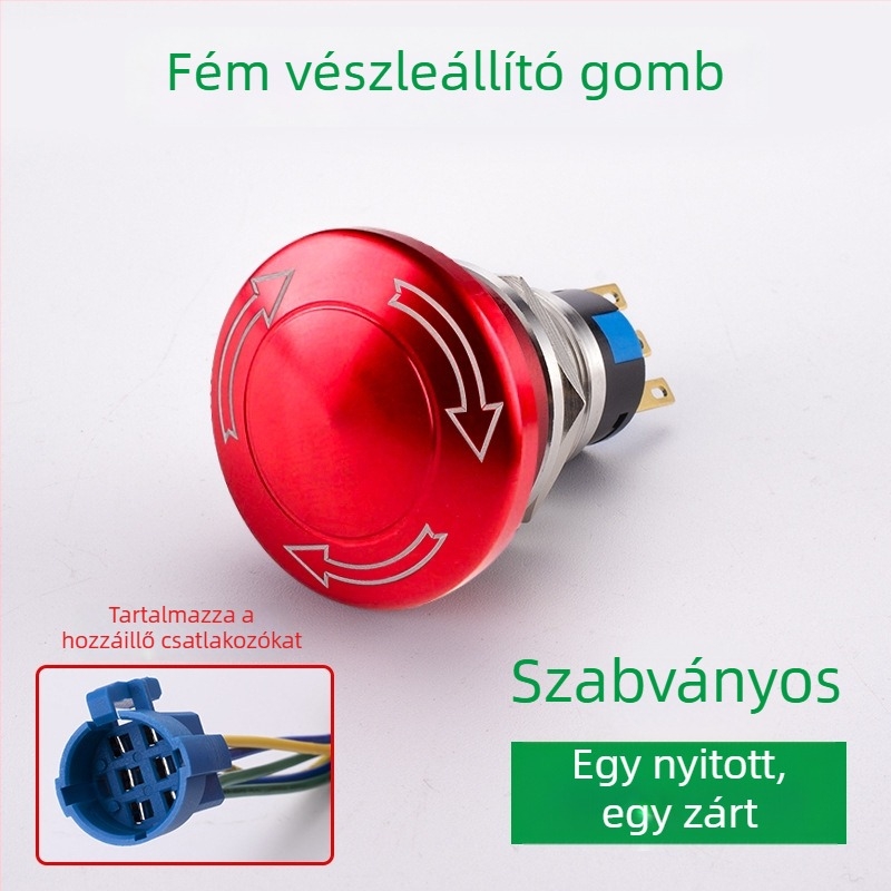 Sweideer 22 mm-es vészleállító gomb – rozsdamentes acélból, fémkapcsoló csipkés fejjel, liftgomb
