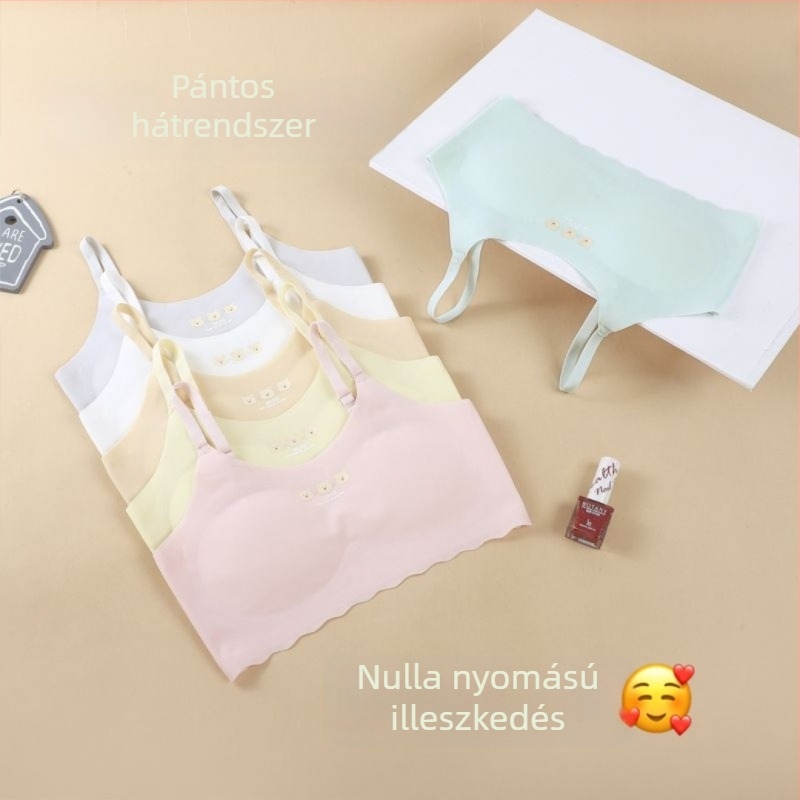 Jégselyemből készült, varrás nélküli cami felső egyszínű, aranyos mesefigurás mintával, levehető melltámaszbetéttel, tinédzser lányoknak