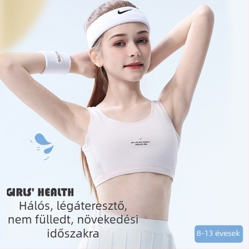 Pamut melltartó acélkarika nélkül, 9–13 éves lányoknak, sportos mellény stílusú, rögzített dupla vállpántok