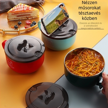 Rozsdamentes acélból készült instant tészta tál, nagy kapacitású, fedéllel, hordozható ebédes doboz otthonra, egyetemi kollégiumhoz és irodába; logó nyomtatható