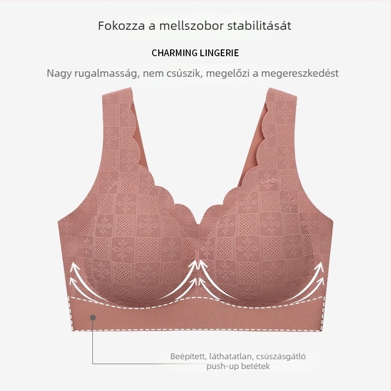 Csipkés, varrás nélküli sportmelltartó, 3/4-es kosár, push-up, lélegző, kényelmes