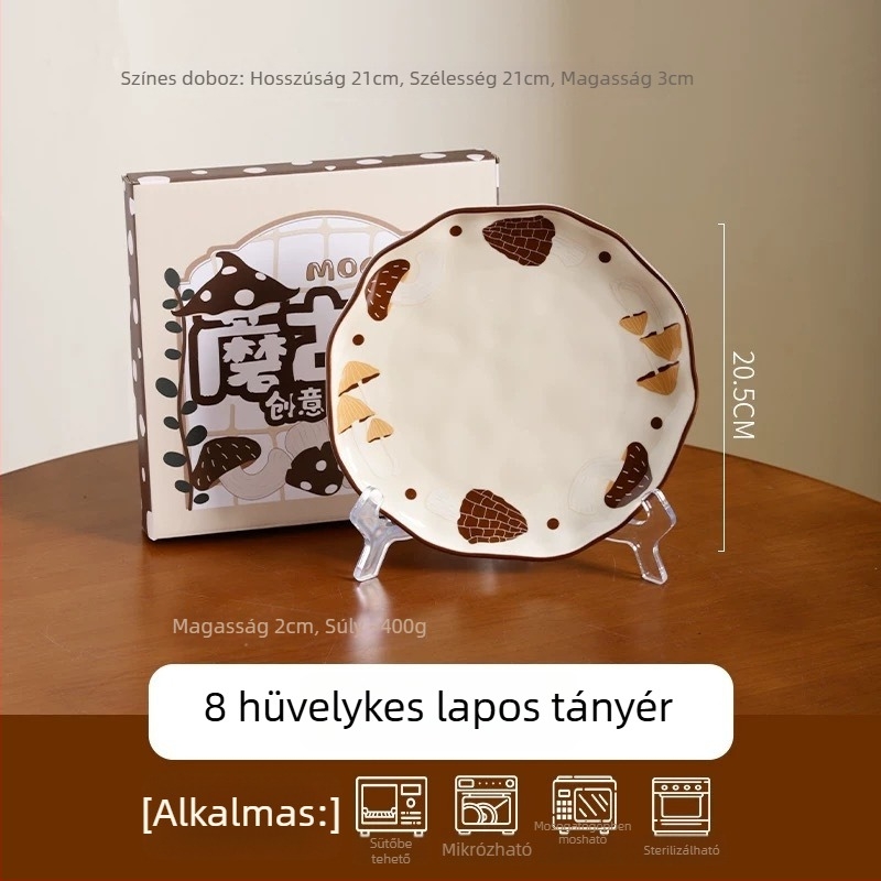 Kreatív gomba étkészlet kerámia anyagból: aranyos, rajzfilmszerű leveses tál, vacsora tál, rizs tál és sütőtepsi
