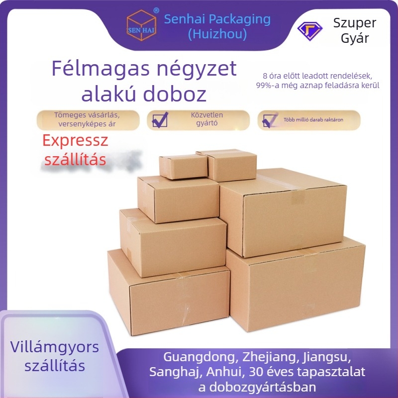 Félmagasságú négyszögletes doboz, rendkívül merev hullámkarton, sík csomagolás szállításhoz
