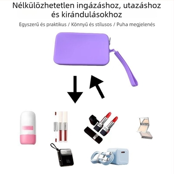 Négyzet alakú szilikon kozmetikai neszesszer, rúzs tároló, szilikon pénztárca kimenő használatra és digitális tároló, egyszínű