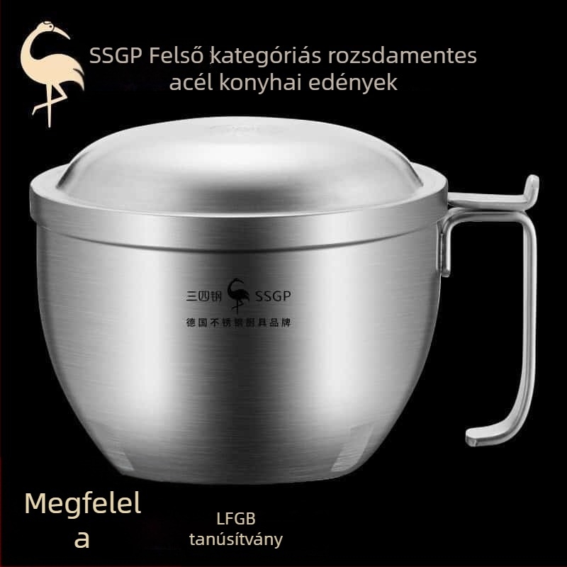 SSGP 304 rozsdamentes acél termoszigetelt tál tésztaételhez fedővel – nagy ebéddoboz kollégiumi szobához