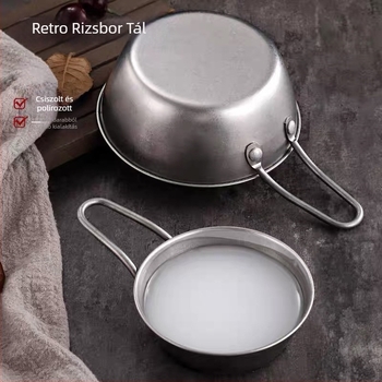 Retro stílusú 304 rozsdamentes acélból készült koreai rizsbortál, fogantyúval, kis tál szószokhoz hot pot mellé, kempinges evőeszközök