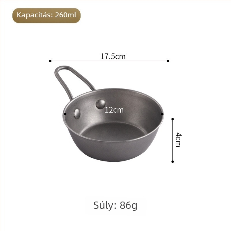 Retro stílusú 304 rozsdamentes acélból készült koreai rizsbortál, fogantyúval, kis tál szószokhoz hot pot mellé, kempinges evőeszközök