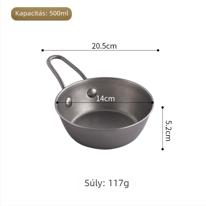 Retro stílusú 304 rozsdamentes acélból készült koreai rizsbortál, fogantyúval, kis tál szószokhoz hot pot mellé, kempinges evőeszközök