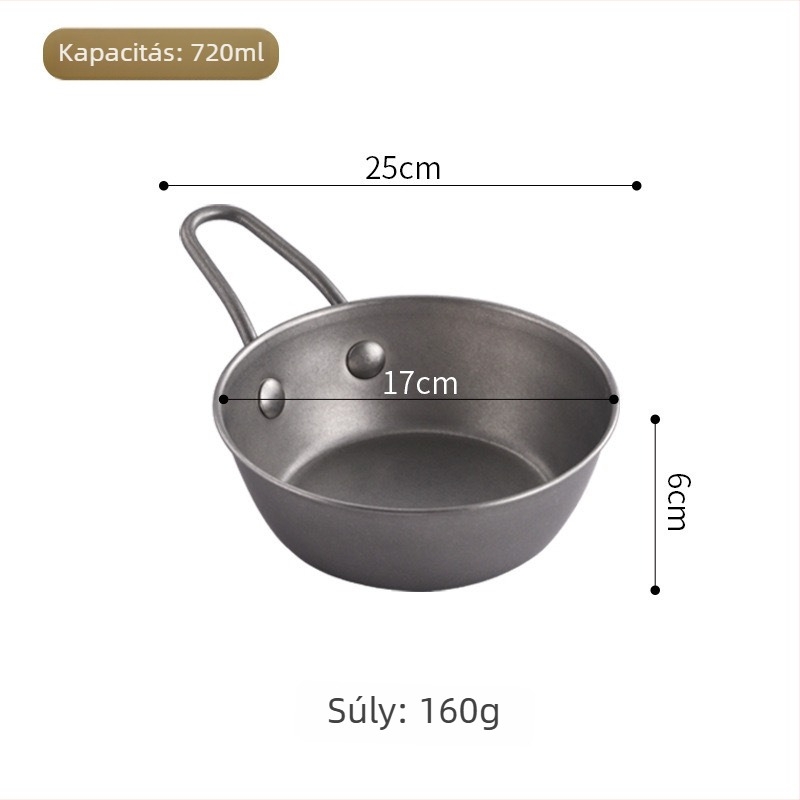 Retro stílusú 304 rozsdamentes acélból készült koreai rizsbortál, fogantyúval, kis tál szószokhoz hot pot mellé, kempinges evőeszközök
