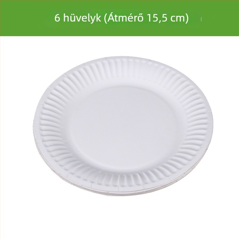 Eldobható papírtányérok, biológiailag lebomló pulpa alapú, vastagított kerek étkészlet, tortalap, 6–9 hüvelyk (17–25 cm)