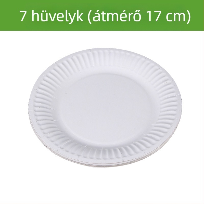 Eldobható papírtányérok, biológiailag lebomló pulpa alapú, vastagított kerek étkészlet, tortalap, 6–9 hüvelyk (17–25 cm)
