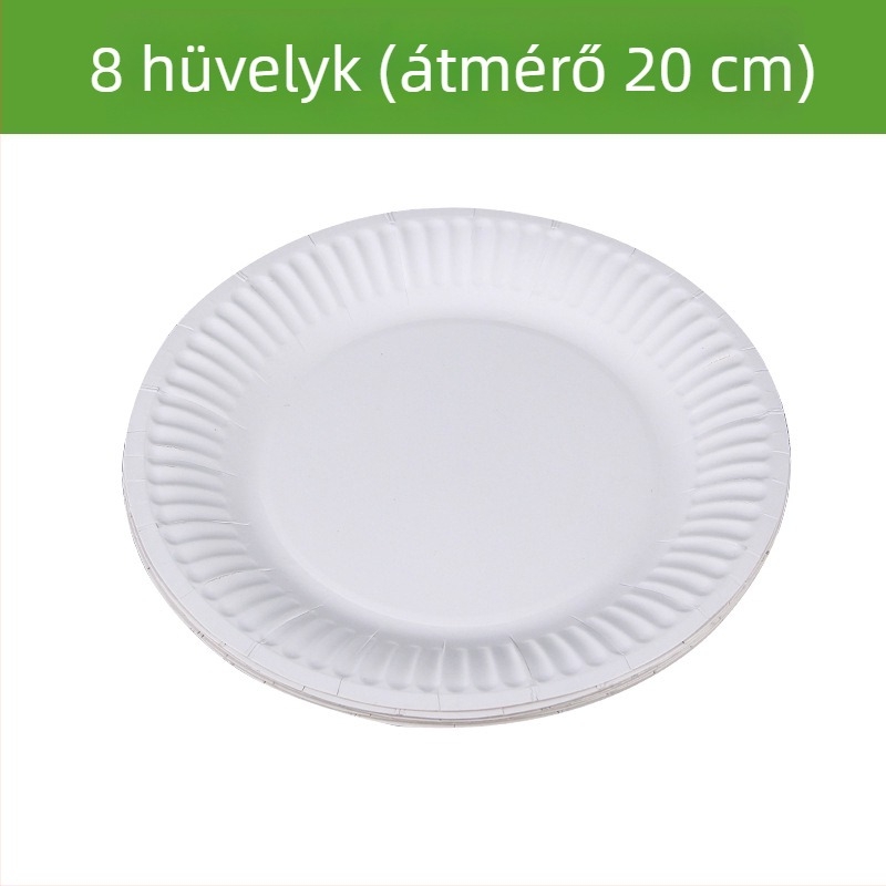 Eldobható papírtányérok, biológiailag lebomló pulpa alapú, vastagított kerek étkészlet, tortalap, 6–9 hüvelyk (17–25 cm)