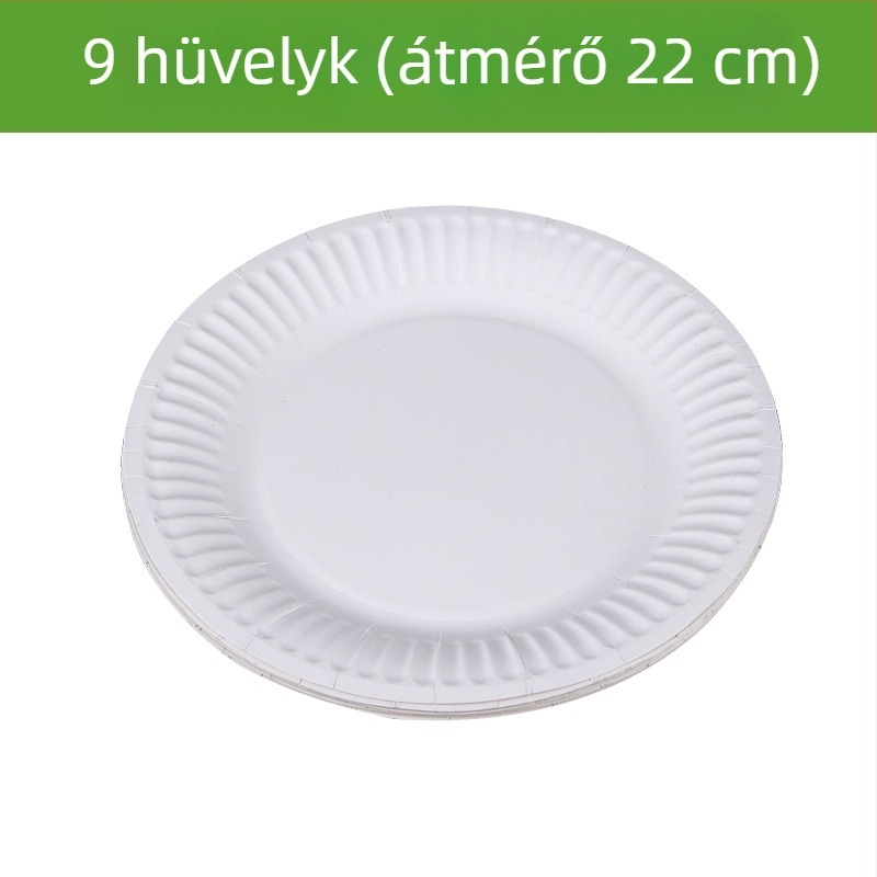 Eldobható papírtányérok, biológiailag lebomló pulpa alapú, vastagított kerek étkészlet, tortalap, 6–9 hüvelyk (17–25 cm)