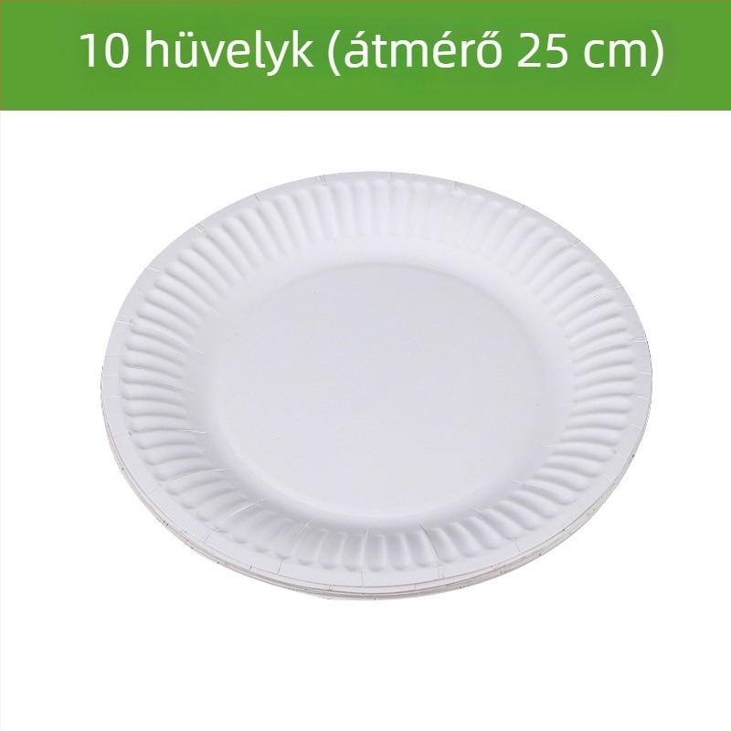 Eldobható papírtányérok, biológiailag lebomló pulpa alapú, vastagított kerek étkészlet, tortalap, 6–9 hüvelyk (17–25 cm)