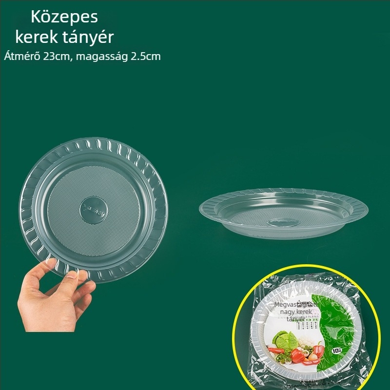 Átlátszó egyszer használatos műanyag tányérok, élelmiszer-minőségű, háztartási és piknikhez, gyümölcstál
