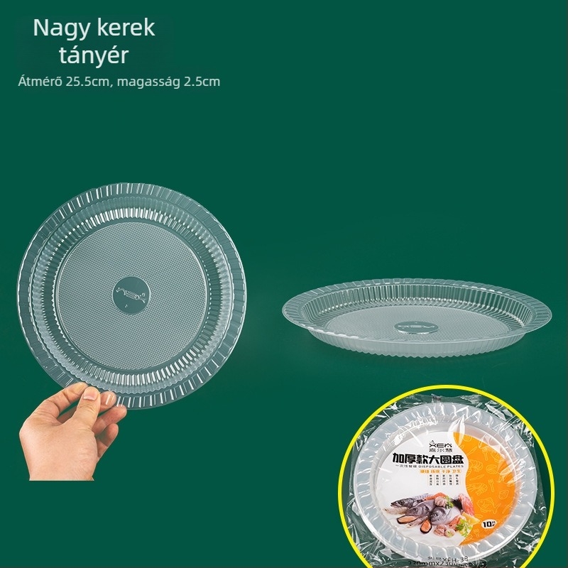 Átlátszó egyszer használatos műanyag tányérok, élelmiszer-minőségű, háztartási és piknikhez, gyümölcstál