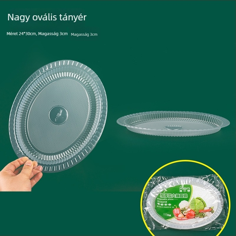 Átlátszó egyszer használatos műanyag tányérok, élelmiszer-minőségű, háztartási és piknikhez, gyümölcstál