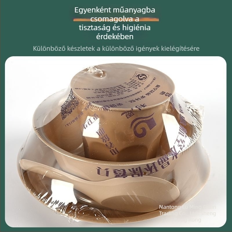 Egyszer használatos rizshéj étkészlet, négy darabos készlet, biológiailag lebomló kemping és éttermi használatra, vastagított kialakítás