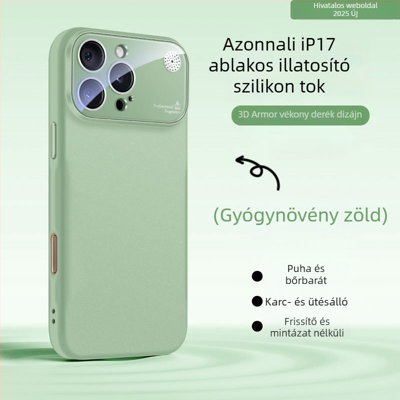 Folyékony szilikonból készült iPhone tok nagy ablakkal, ütésvédelmi, ujjlenyomat-mentes, aromaterápiás dizájn