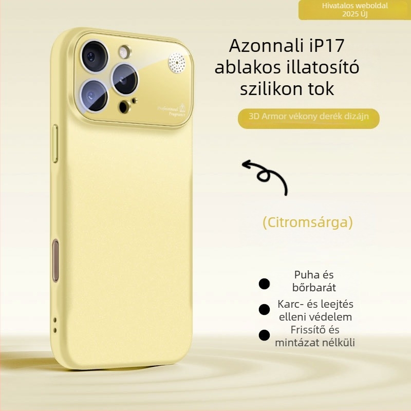 Folyékony szilikonból készült iPhone tok nagy ablakkal, ütésvédelmi, ujjlenyomat-mentes, aromaterápiás dizájn