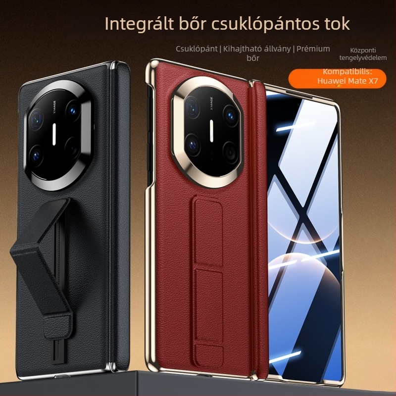 Huawei Mate X7 valódi bőr tok mágneses állvánnyal, integrált kijelzővédővel és csuklópánttal – X7 Gyűjtemény kiadás