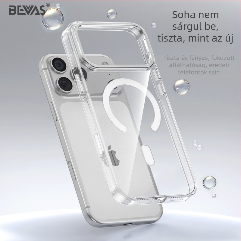 Bevas átlátszó iPhone 17 Pro tok – anti sárgulás, mágneses rögzítés és objektív tartó; kompatibilis az iPhone 17, 17 Pro, 17 Pro Max és 17 Air
