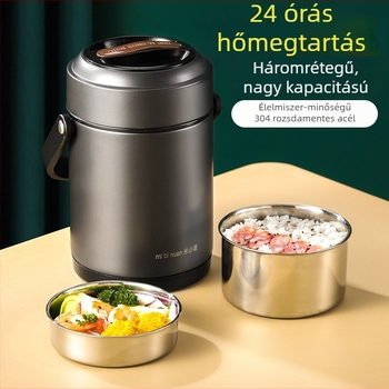 304 rozsdamentes acélból készült szigetelt, több rekeszes ebédes doboz fogantyúval, 1,6 L, diákoknak és irodai dolgozóknak