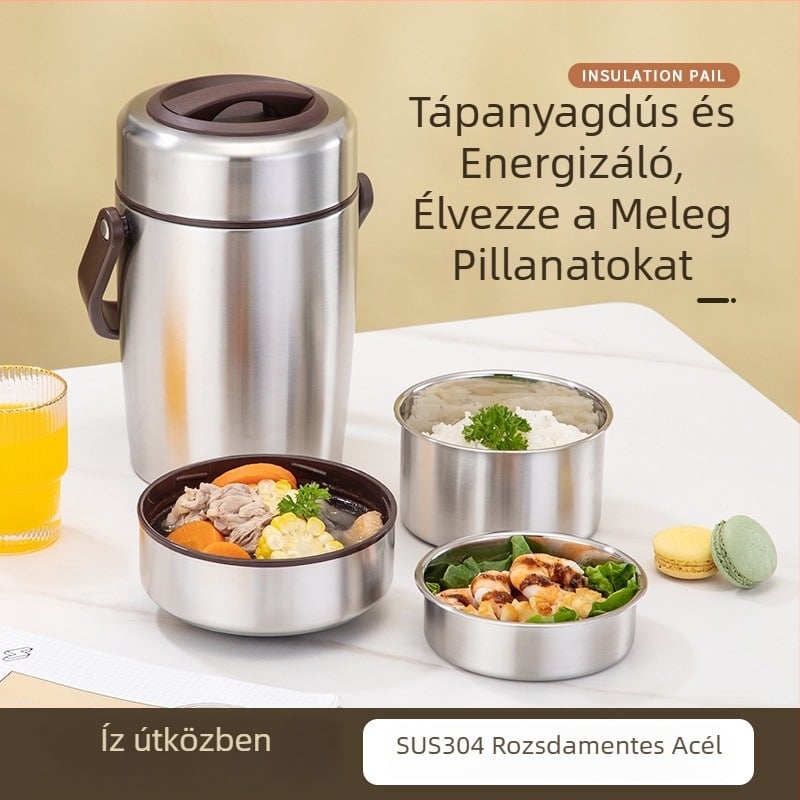 304 rozsdamentes acélból készült dupla falú hőszigetelt ebéddoboz, nagy kapacitású, hordozható irodai és iskolai használatra