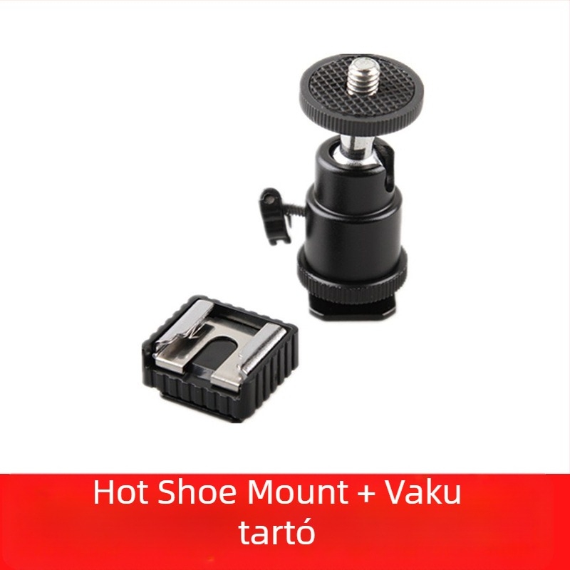 Fémes telefonstabilizátor hot shoe-hoz, univerzális gömbfej és E-formájú csipesz, 360°