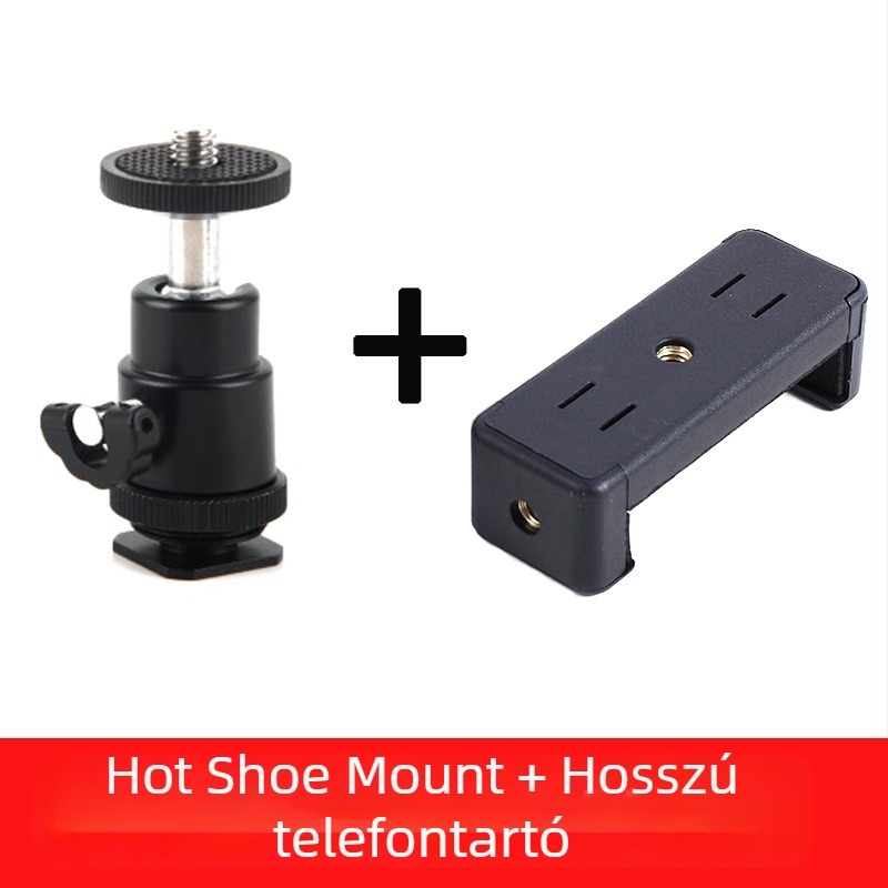 Fémes telefonstabilizátor hot shoe-hoz, univerzális gömbfej és E-formájú csipesz, 360°