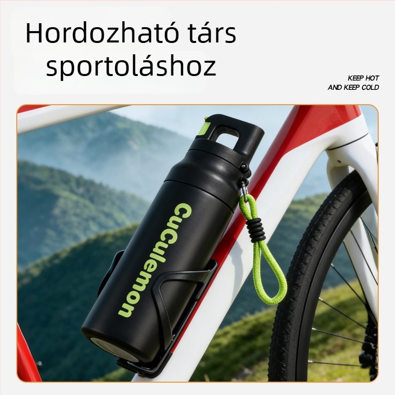 316-os rozsdamentes acélból készült kültéri sportos ivópalack egy érintésre nyíló kupakkal, szívószállal és hordozó pánttal
