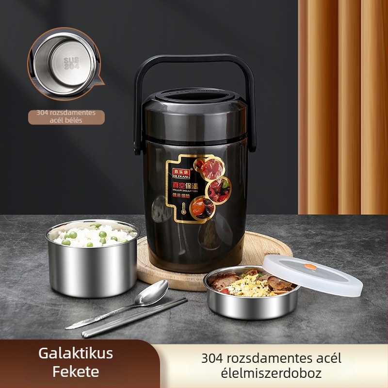 304 rozsdamentes acél vákuum-izolált ebédhordó, nagy kapacitású, háromrétegű többrekeszes ételhordó, iskolai ebéd