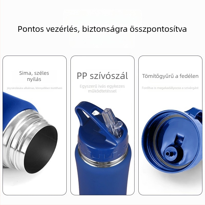 Rozsdamentes acélból készült sportos vízpalack otthonra és irodába, modern minimalista dizájn, közvetlen inni kávéval és tejjel, kerékpározáshoz