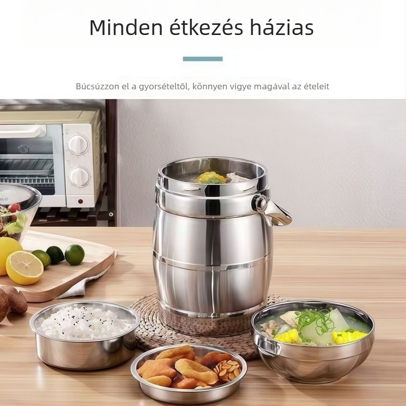 304 rozsdamentes acélból készült hőszigetelt ebédes doboz, többszintű hordozókosárral Tg77