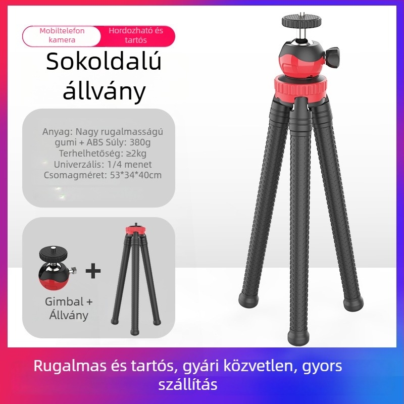 Tantu Black Diamond polipod mobiltelefonokhoz és DSLR-hez, golyófejjel, 30 cm, 0,38 kg, terhelhetőség 2 kg-ig