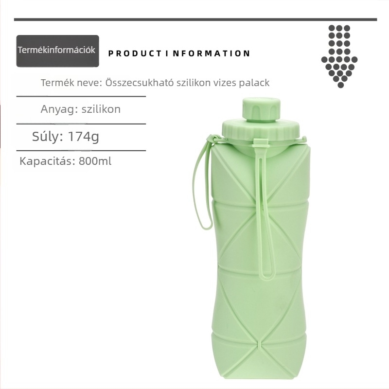 Szilikon összecsukható vizes palack, 800 ml, hordozható kültéri sportokhoz és kerékpározáshoz