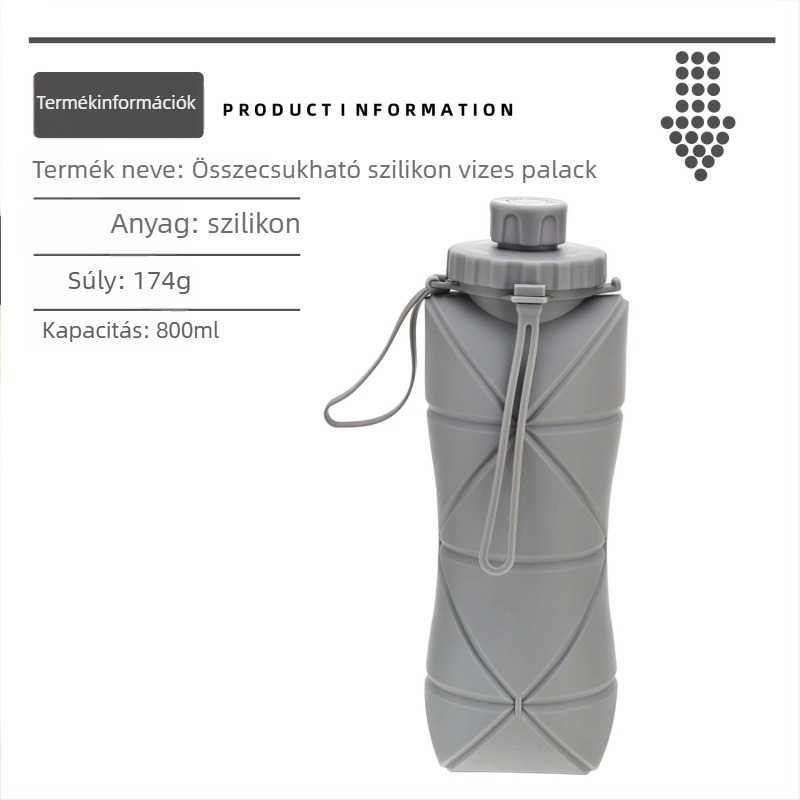 Szilikon összecsukható vizes palack, 800 ml, hordozható kültéri sportokhoz és kerékpározáshoz