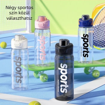 Új, minimalistikus, nagy kapacitású dupla italos műanyag pohár, sportoláshoz és szabadtéri használatra, fogantyúval, gyorsnyitású kupakkal és szívószállal