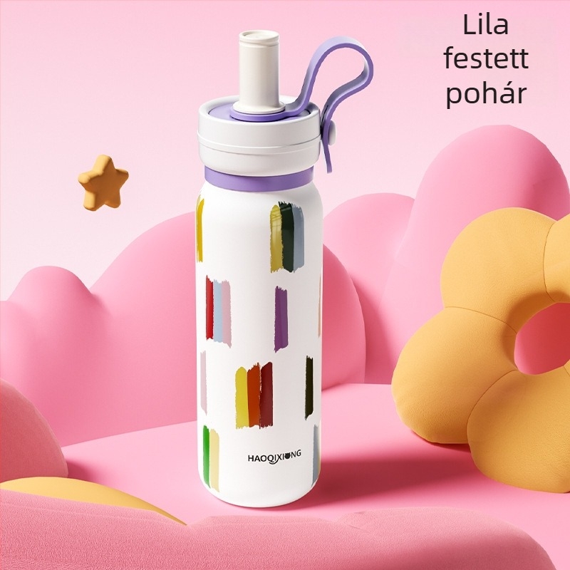 Rozsdamentes acél termosz pohár szívószállal, nagy kapacitású, hordozható sporthoz és kültéren