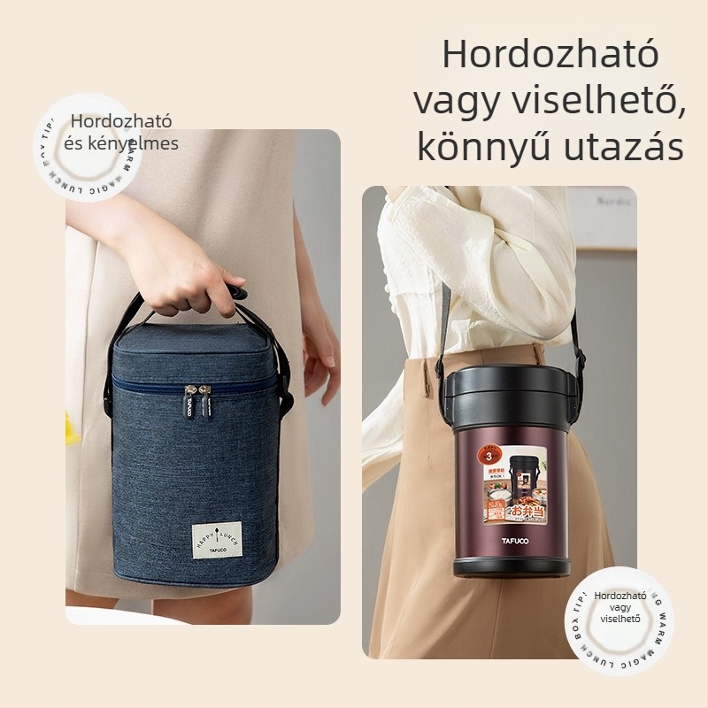 Tafuco rozsdamentes acélból készült szigetelt ebédes doboz, nagy kapacitású, kerek formájú, melegen tart